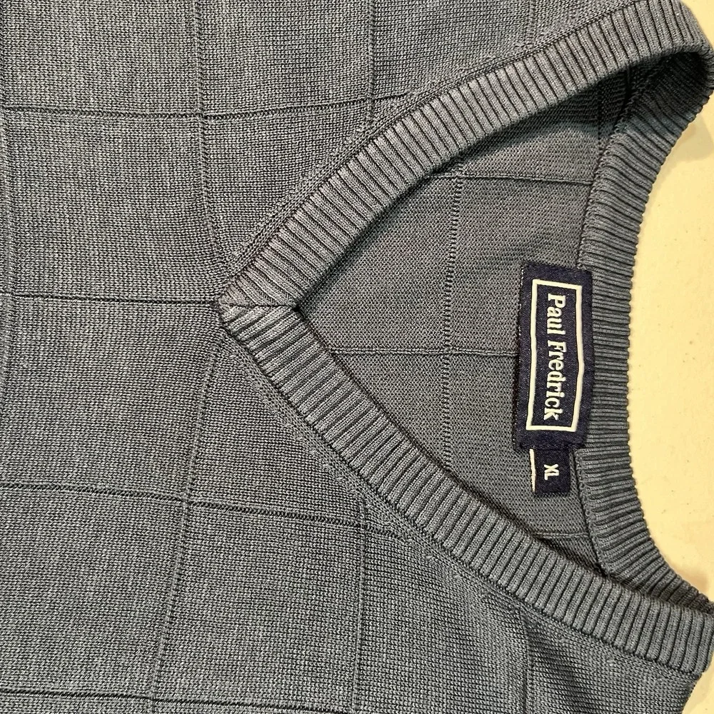 Paul Frederick Mens XL Blue Silk Grid Knit Shirt Short Sleeve Retro Golf Y2K VTG